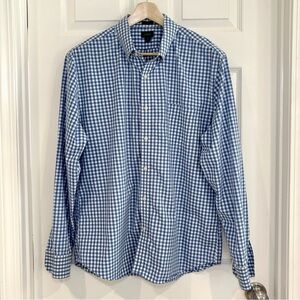 J. Crew Button Up Long Sleeve White Blue Checkered Nautical Shirt Men Sz XL SLIM